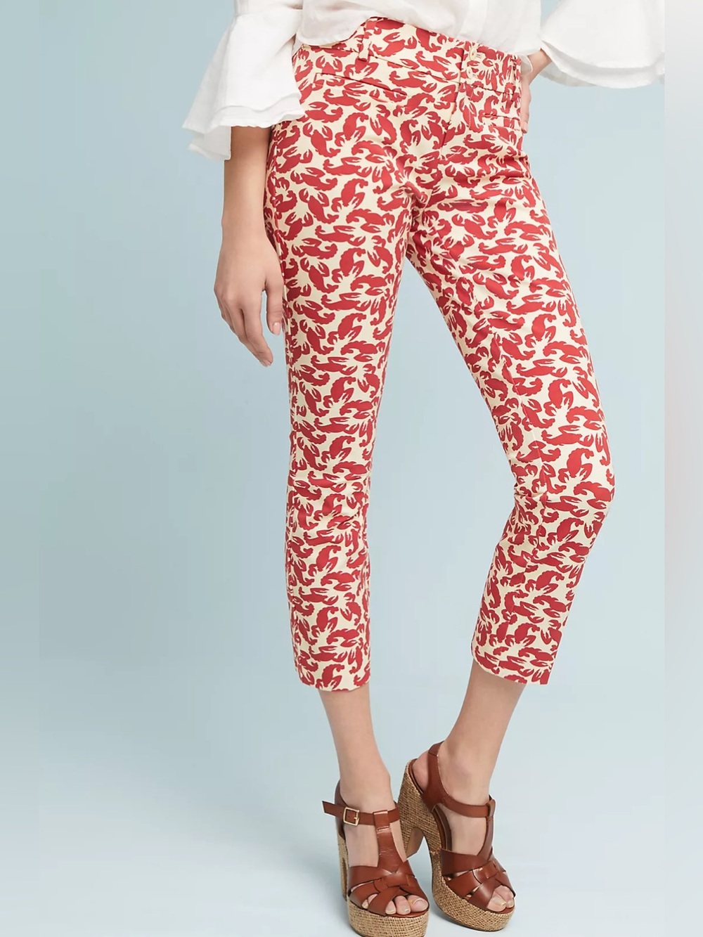 Anthropologie The Essential Slim Red Lobster Print Pants - Size 8